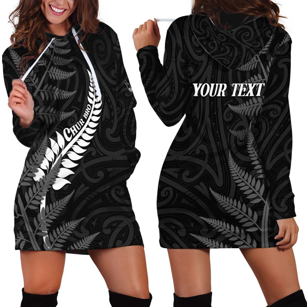 Personalised New Zealand Chur Bro Hoodie Dress Maori Koru With Silver Fern