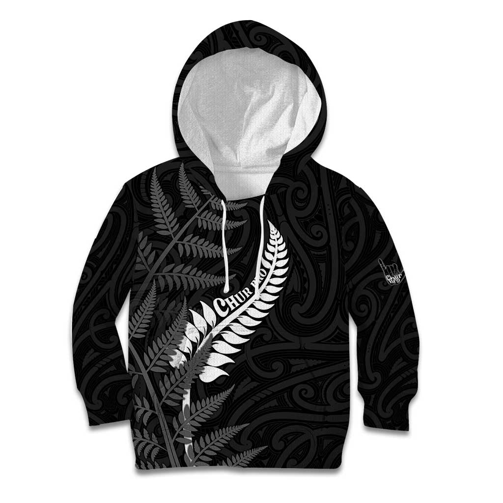 Personalised New Zealand Chur Bro Kid Hoodie Maori Koru With Silver Fern