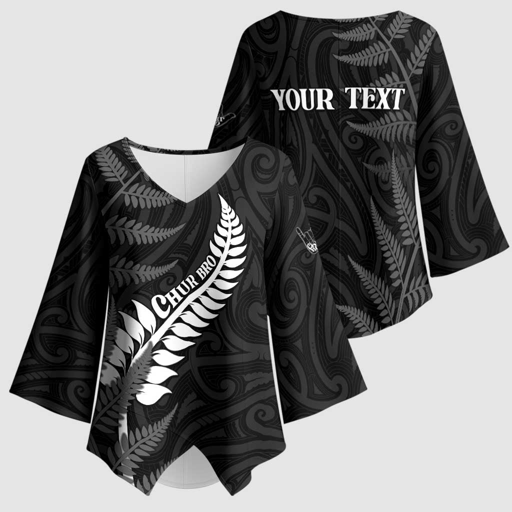 Personalised New Zealand Chur Bro Kimono Sleeve Blouse Maori Koru With Silver Fern