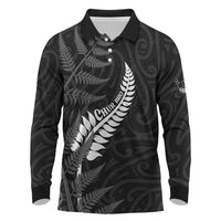 Personalised New Zealand Chur Bro Long Sleeve Polo Shirt Maori Koru With Silver Fern