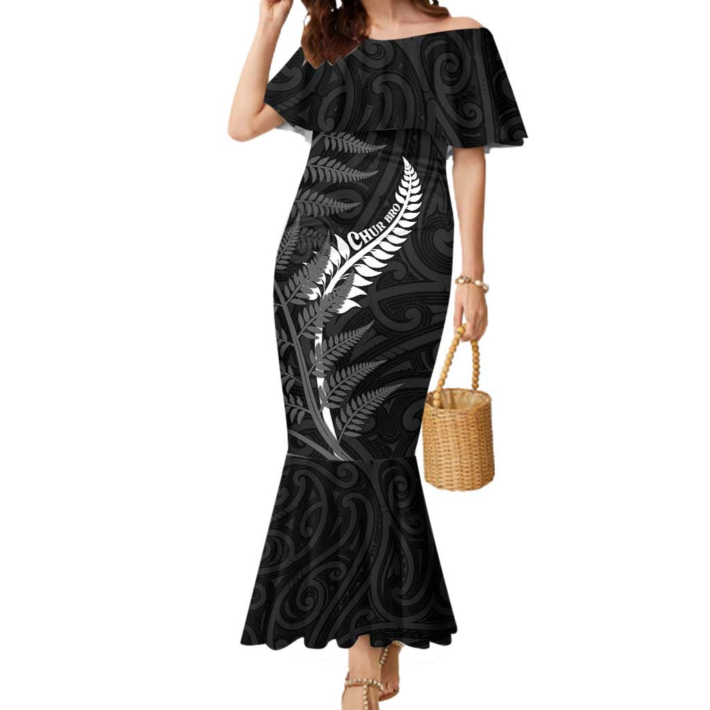 Personalised New Zealand Chur Bro Mermaid Dress Maori Koru With Silver Fern