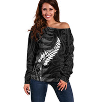 Personalised New Zealand Chur Bro Off Shoulder Sweater Maori Koru With Silver Fern