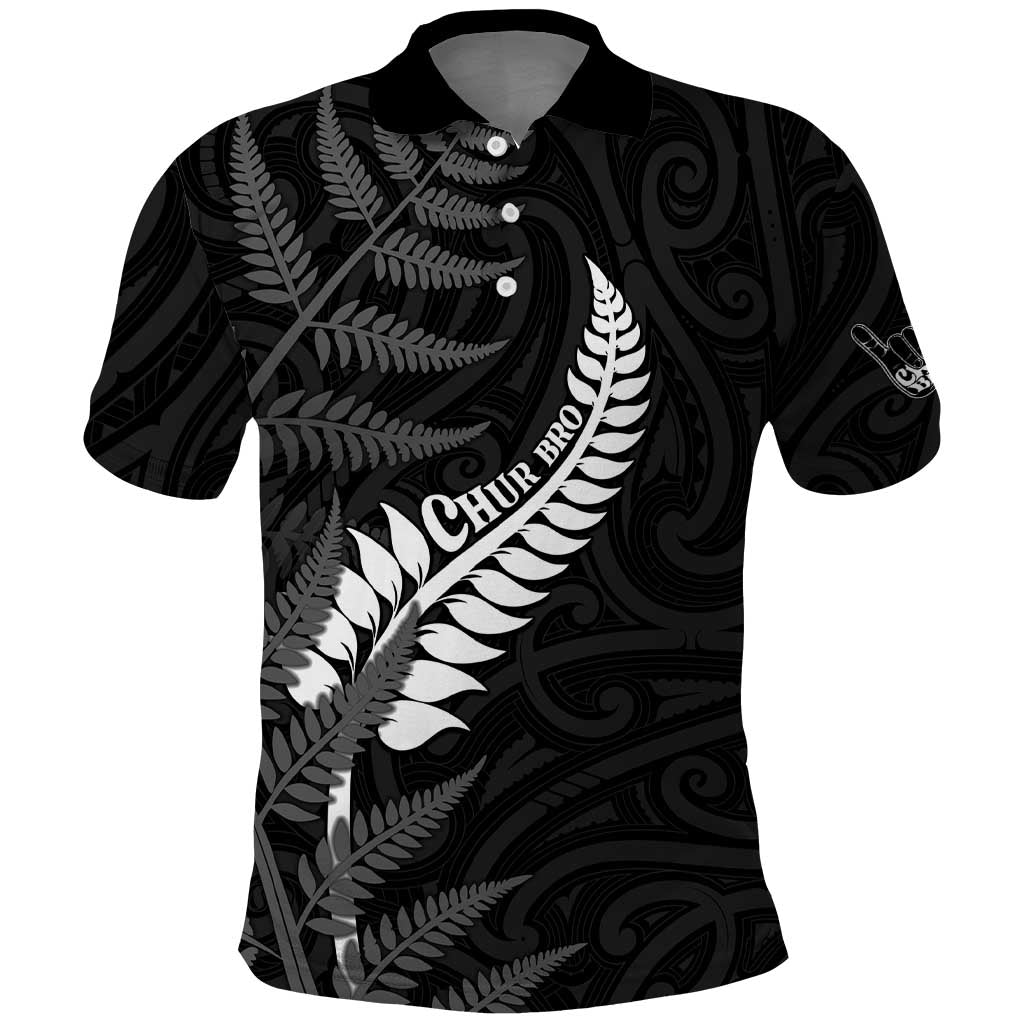 Personalised New Zealand Chur Bro Polo Shirt Maori Koru With Silver Fern