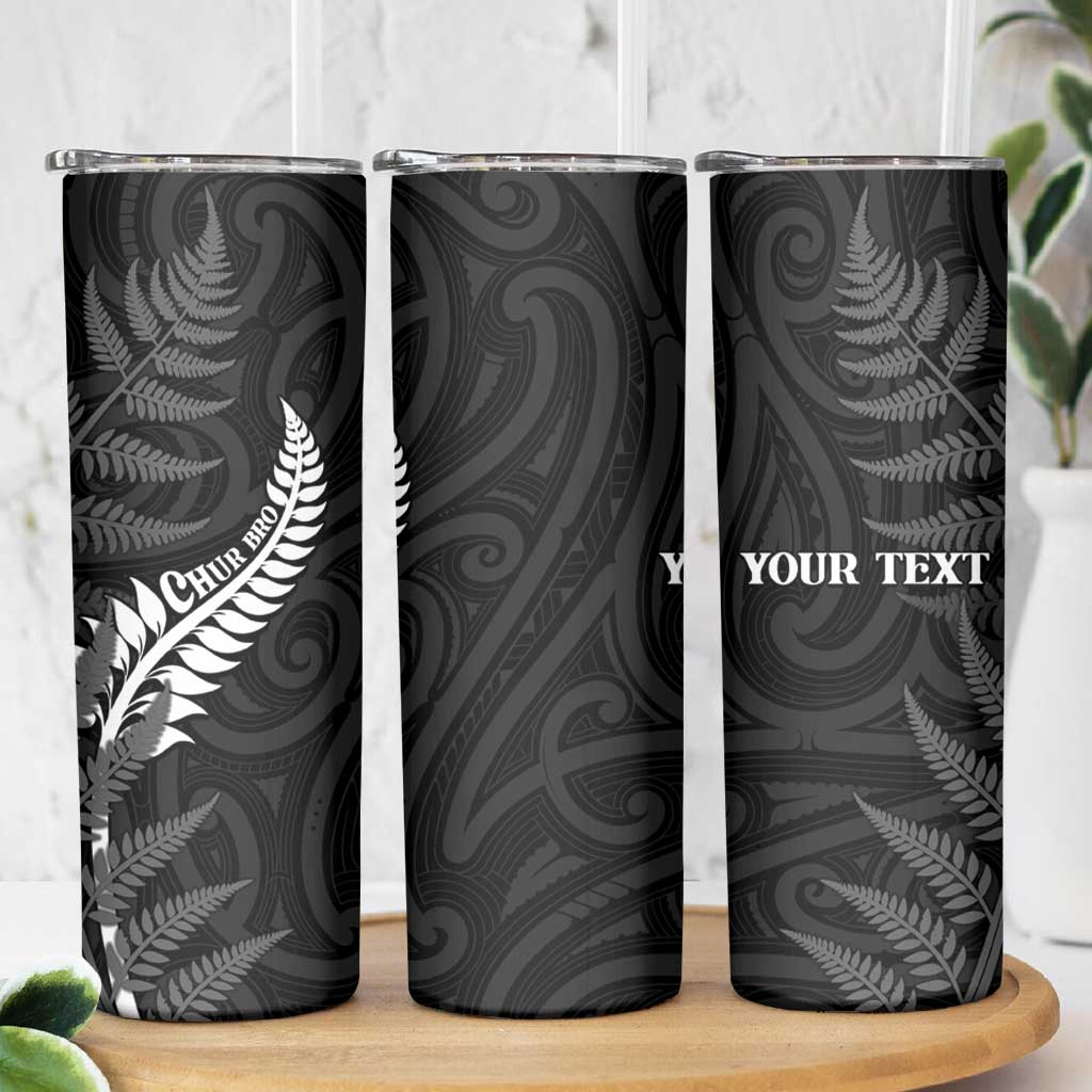 Personalised New Zealand Chur Bro Skinny Tumbler Maori Koru With Silver Fern