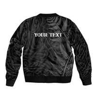 Personalised New Zealand Chur Bro Sleeve Zip Bomber Jacket Maori Koru With Silver Fern