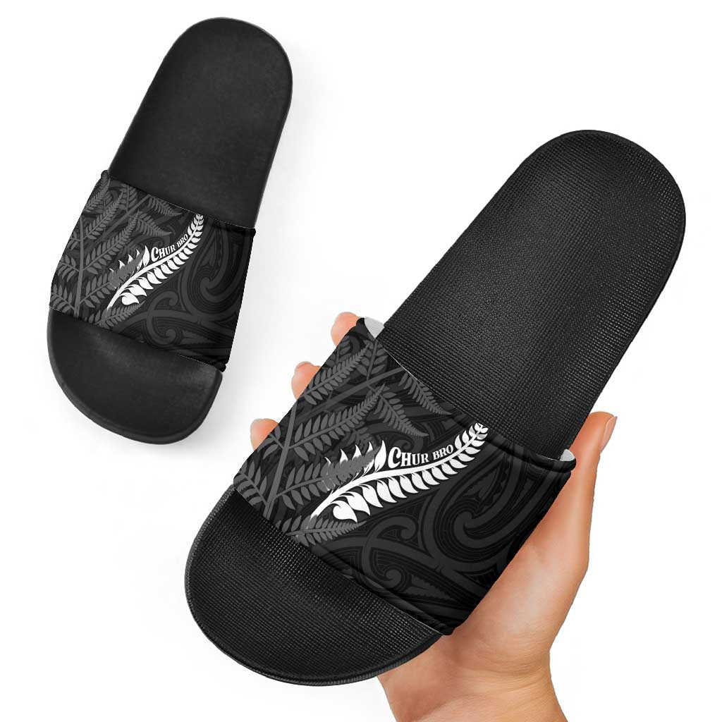 New Zealand Chur Bro Slide Sandals Maori Koru With Silver Fern