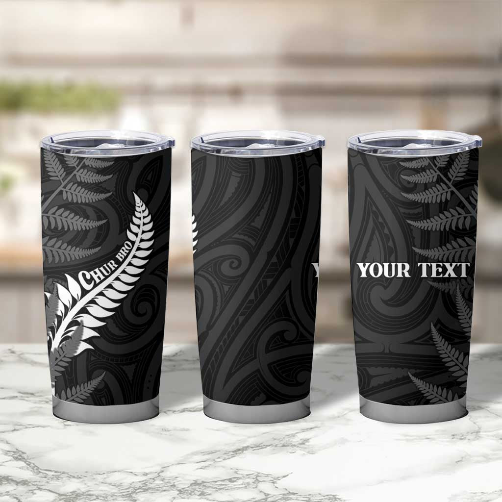Personalised New Zealand Chur Bro Tumbler Cup Maori Koru With Silver Fern