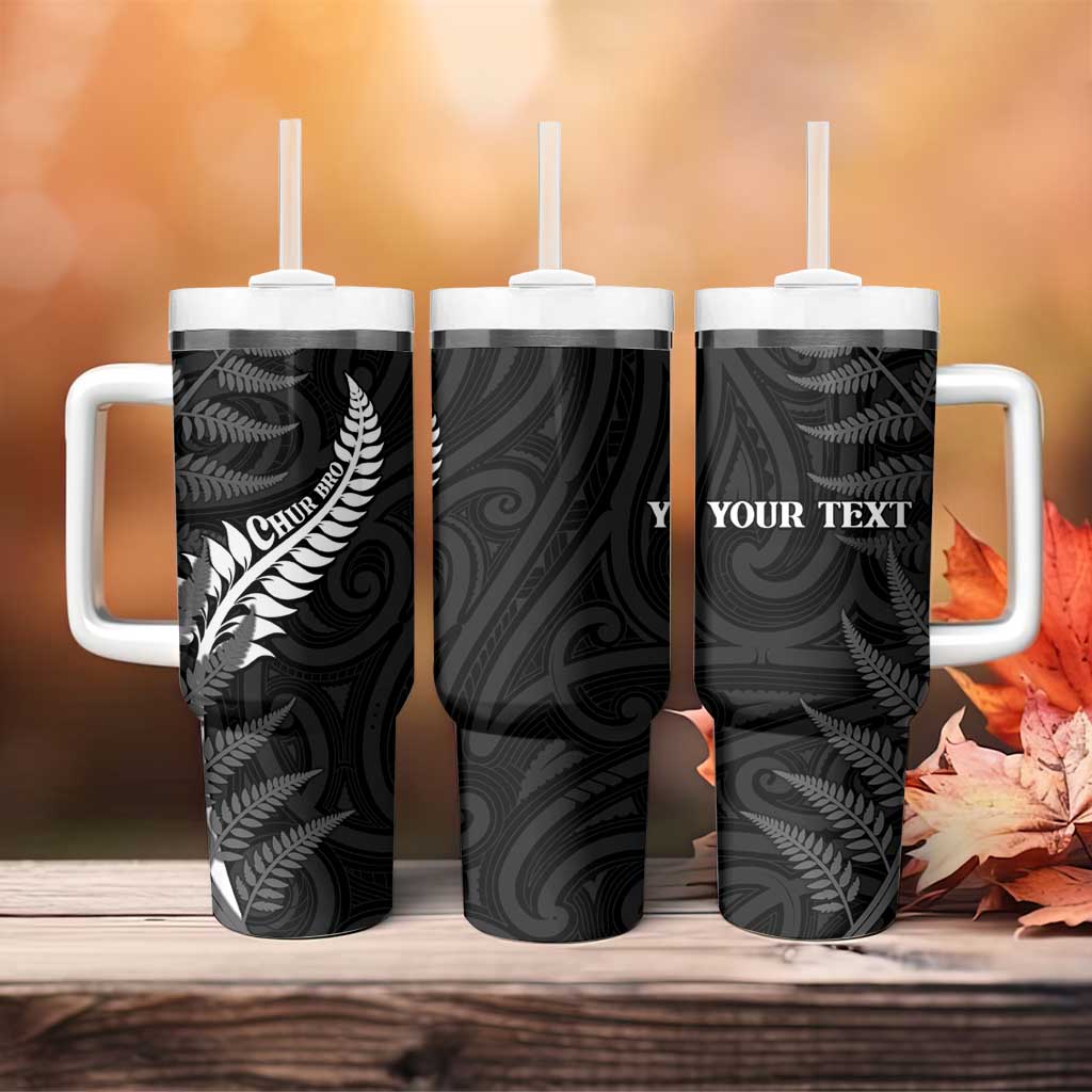 Personalised New Zealand Chur Bro Tumbler With Handle Maori Koru With Silver Fern