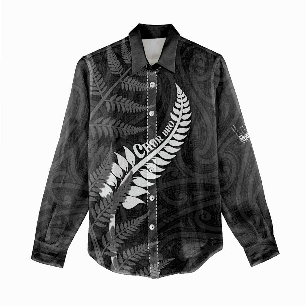 Personalised New Zealand Chur Bro Women Casual Shirt Maori Koru With Silver Fern