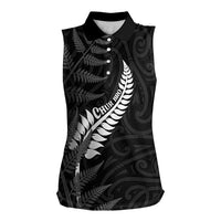 Personalised New Zealand Chur Bro Women Sleeveless Polo Shirt Maori Koru With Silver Fern LT05 Female Black - Polynesian Pride