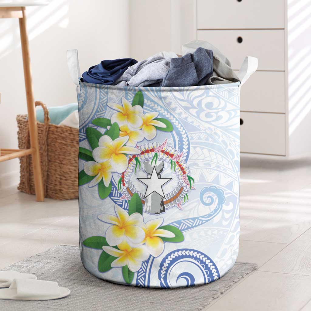 Northern Mariana Islands Chamorro Laundry Basket Plumeria Curves Style White Version