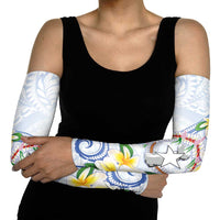 Northern Mariana Islands Chamorro Arm Sleeves Plumeria Curves Style White Version