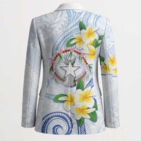 Northern Mariana Islands Chamorro Blazer Plumeria Curves Style White Version