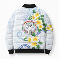 Northern Mariana Islands Chamorro Bomber Puffer Jacket Plumeria Curves Style White Version