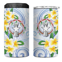 Northern Mariana Islands Chamorro 4 in 1 Can Cooler Tumbler Plumeria Curves Style White Version