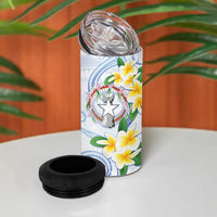Northern Mariana Islands Chamorro 4 in 1 Can Cooler Tumbler Plumeria Curves Style White Version