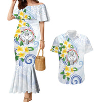 Northern Mariana Islands Chamorro Couples Matching Mermaid Dress and Hawaiian Shirt Plumeria Curves Style White Version