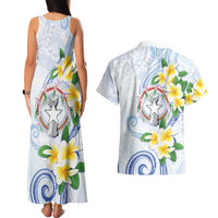 Northern Mariana Islands Chamorro Couples Matching Tank Maxi Dress and Hawaiian Shirt Plumeria Curves Style White Version
