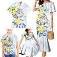 Northern Mariana Islands Chamorro Family Matching Mermaid Dress and Hawaiian Shirt Plumeria Curves Style White Version LT05 - Polynesian Pride