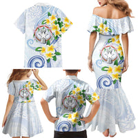 Northern Mariana Islands Chamorro Family Matching Mermaid Dress and Hawaiian Shirt Plumeria Curves Style White Version LT05 - Polynesian Pride