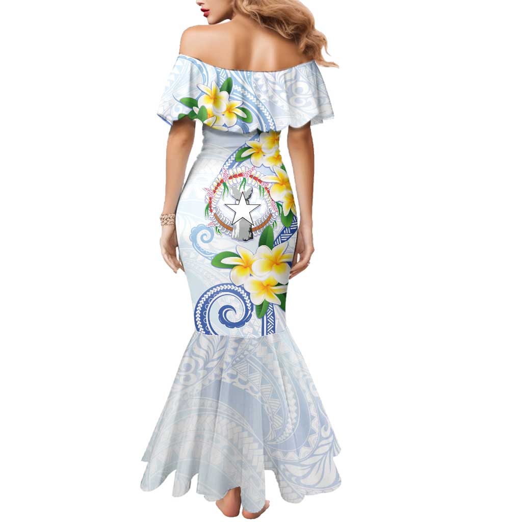Northern Mariana Islands Chamorro Family Matching Mermaid Dress and Hawaiian Shirt Plumeria Curves Style White Version LT05 - Polynesian Pride