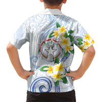 Northern Mariana Islands Chamorro Family Matching Puletasi and Hawaiian Shirt Plumeria Curves Style White Version LT05 - Polynesian Pride