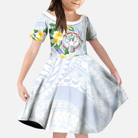 Northern Mariana Islands Chamorro Family Matching Puletasi and Hawaiian Shirt Plumeria Curves Style White Version LT05 Daughter's Dress White - Polynesian Pride
