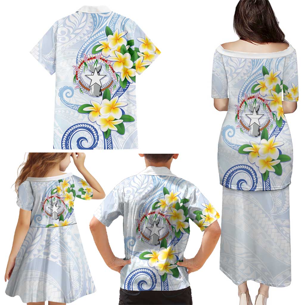 Northern Mariana Islands Chamorro Family Matching Puletasi and Hawaiian Shirt Plumeria Curves Style White Version LT05 - Polynesian Pride