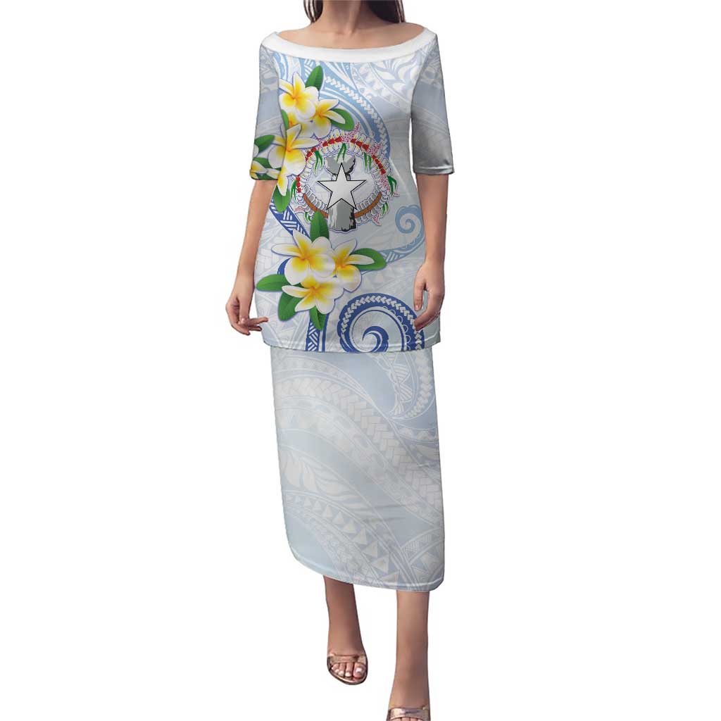 Northern Mariana Islands Chamorro Family Matching Puletasi and Hawaiian Shirt Plumeria Curves Style White Version LT05 Mom's Dress White - Polynesian Pride