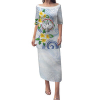 Northern Mariana Islands Chamorro Family Matching Puletasi and Hawaiian Shirt Plumeria Curves Style White Version LT05 Mom's Dress White - Polynesian Pride