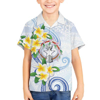 Northern Mariana Islands Chamorro Family Matching Puletasi and Hawaiian Shirt Plumeria Curves Style White Version LT05 Son's Shirt White - Polynesian Pride