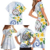 Northern Mariana Islands Chamorro Family Matching Short Sleeve Bodycon Dress and Hawaiian Shirt Plumeria Curves Style White Version LT05 - Polynesian Pride