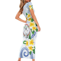 Northern Mariana Islands Chamorro Family Matching Short Sleeve Bodycon Dress and Hawaiian Shirt Plumeria Curves Style White Version LT05 - Polynesian Pride