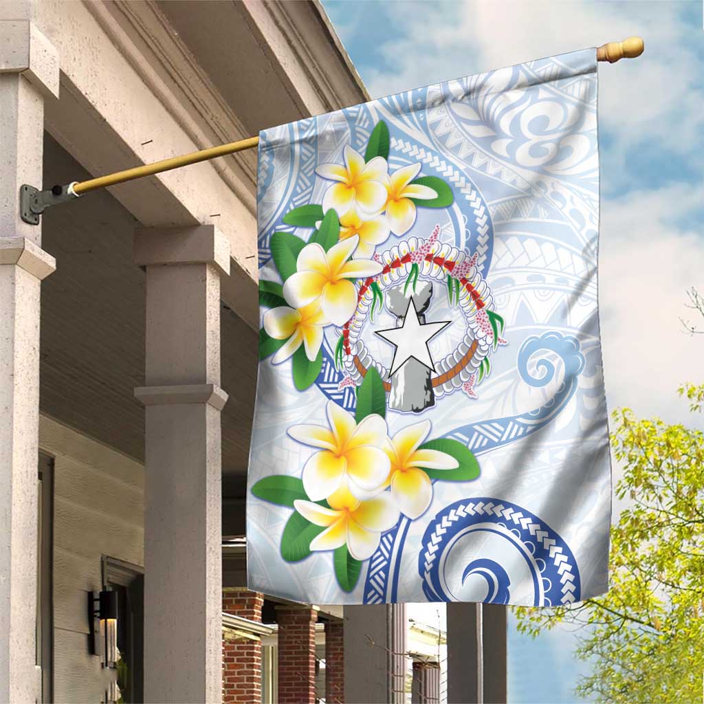 Northern Mariana Islands Chamorro Garden Flag Plumeria Curves Style White Version LT05 House Flag White - Polynesian Pride