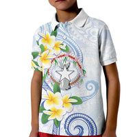 Northern Mariana Islands Chamorro Kid Polo Shirt Plumeria Curves Style White Version