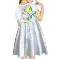 Northern Mariana Islands Chamorro Kid Short Sleeve Dress Plumeria Curves Style White Version