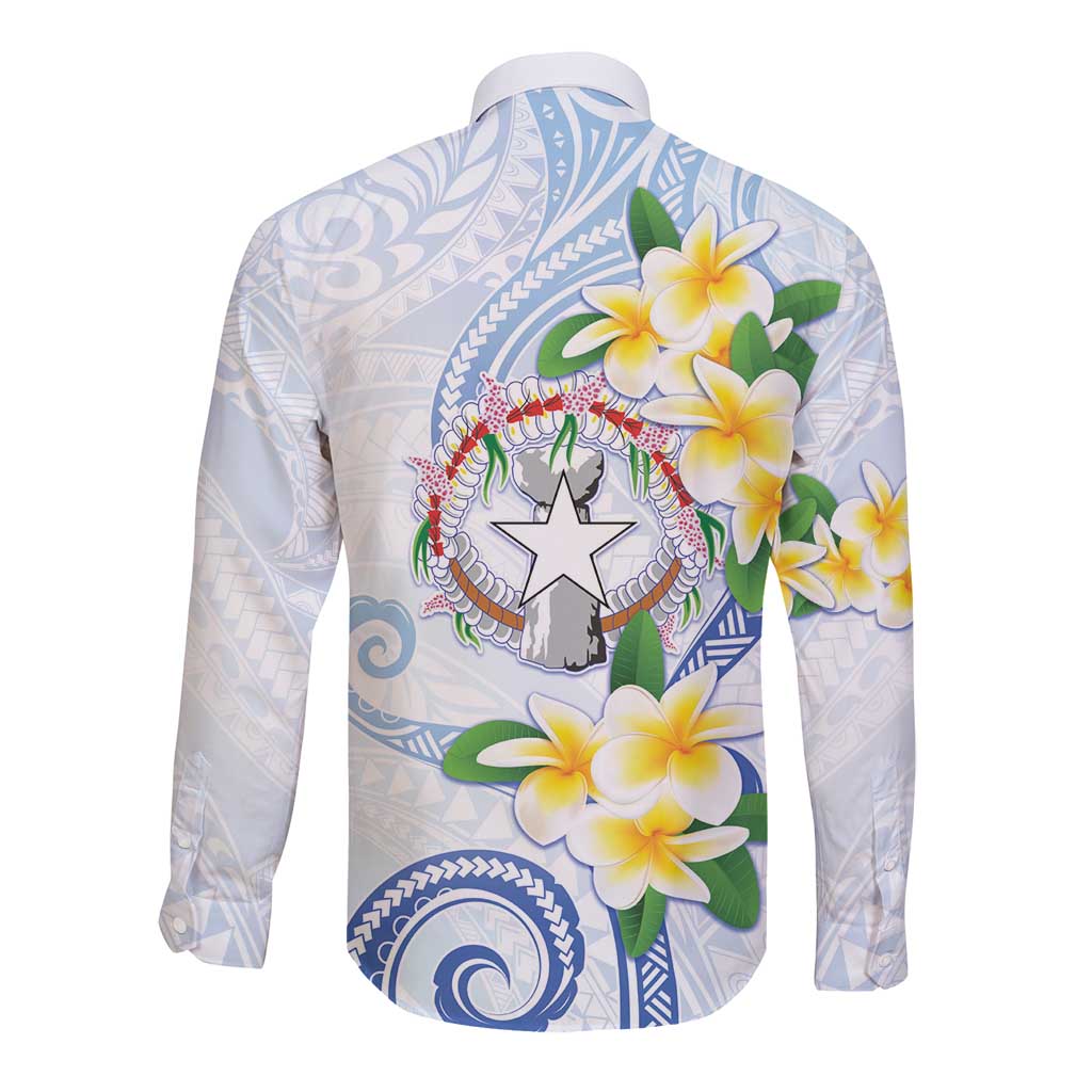 Northern Mariana Islands Chamorro Long Sleeve Button Shirt Plumeria Curves Style White Version