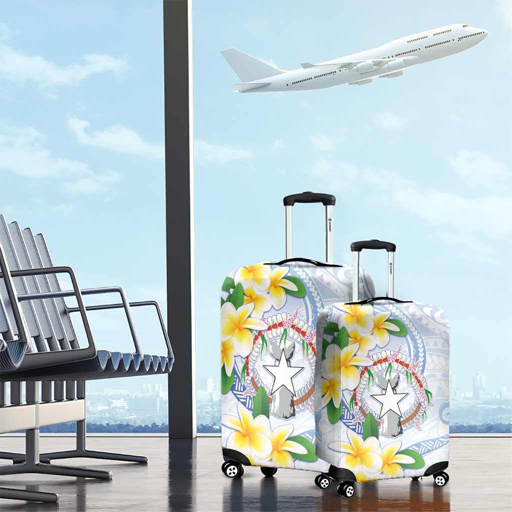 Northern Mariana Islands Chamorro Luggage Cover Plumeria Curves Style White Version