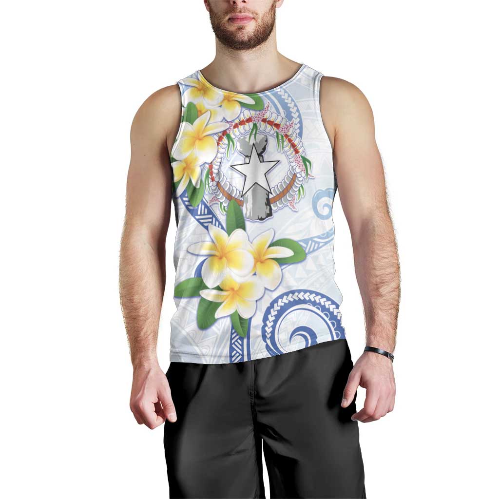Northern Mariana Islands Chamorro Men Tank Top Plumeria Curves Style White Version