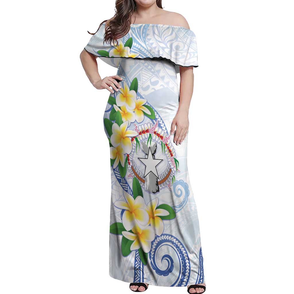 Northern Mariana Islands Chamorro Off Shoulder Maxi Dress Plumeria Curves Style White Version