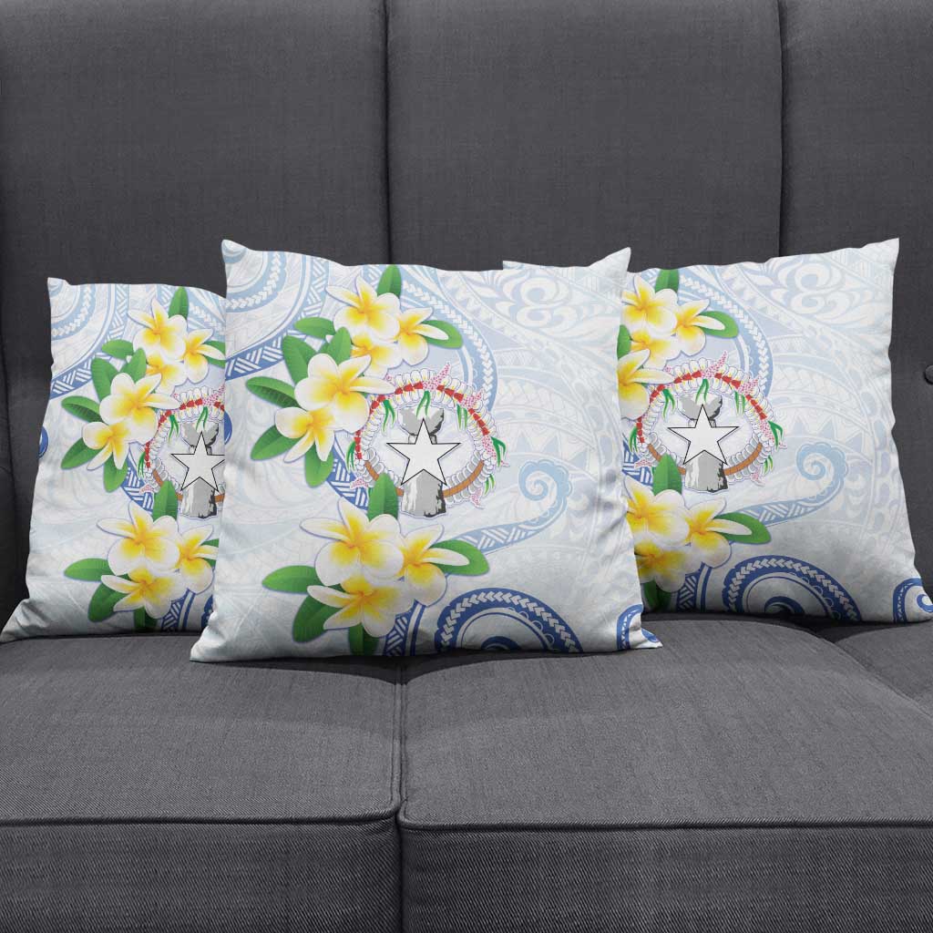 Northern Mariana Islands Chamorro Pillow Cover Plumeria Curves Style White Version