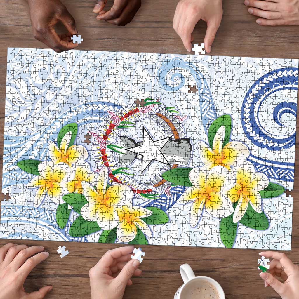 Northern Mariana Islands Chamorro Puzzle Plumeria Curves Style White Version