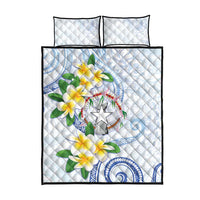Northern Mariana Islands Chamorro Quilt Bed Set Plumeria Curves Style White Version