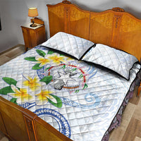 Northern Mariana Islands Chamorro Quilt Bed Set Plumeria Curves Style White Version