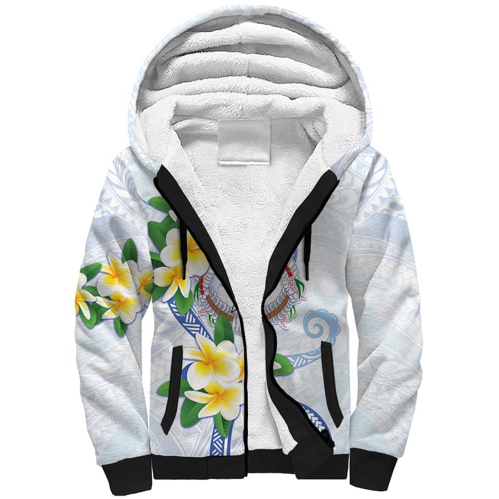 Northern Mariana Islands Chamorro Sherpa Hoodie Plumeria Curves Style White Version