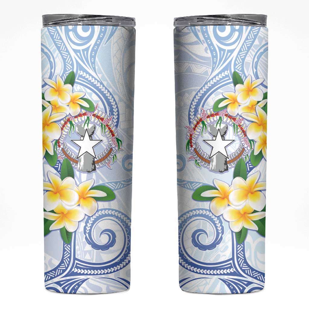 Northern Mariana Islands Chamorro Skinny Tumbler Plumeria Curves Style White Version