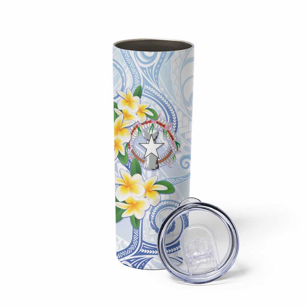 Northern Mariana Islands Chamorro Skinny Tumbler Plumeria Curves Style White Version