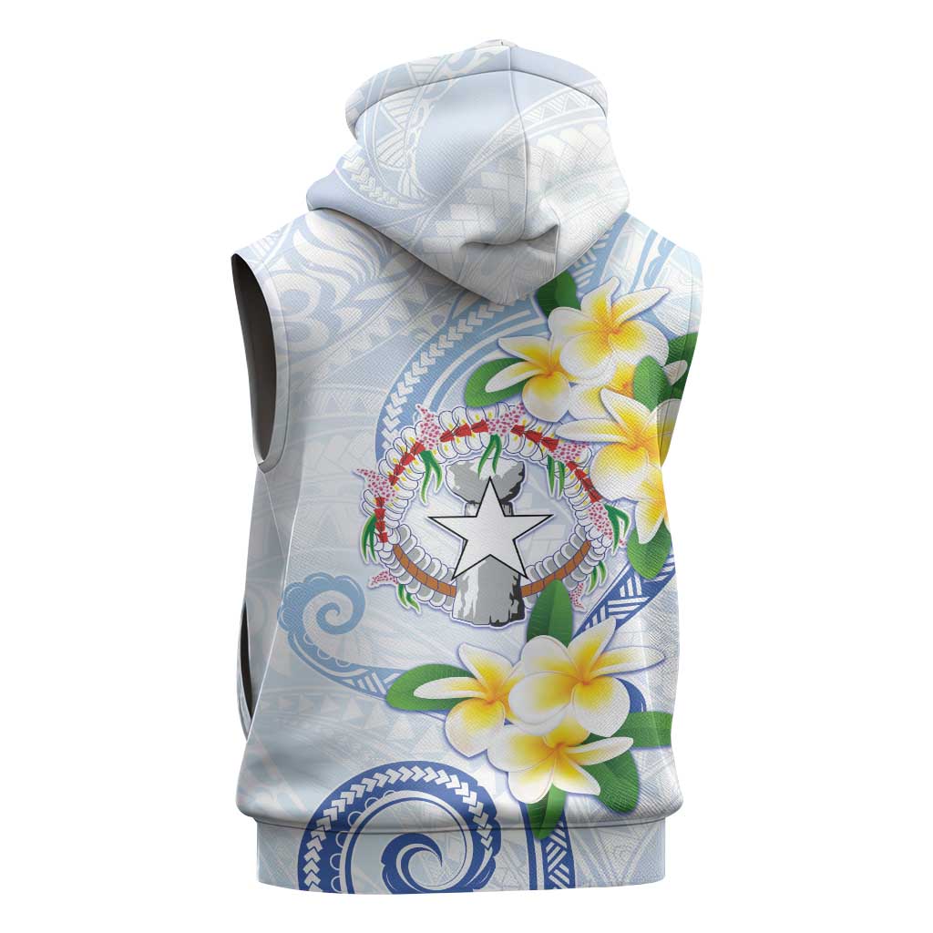 Northern Mariana Islands Chamorro Sleeveless Hoodie Plumeria Curves Style White Version