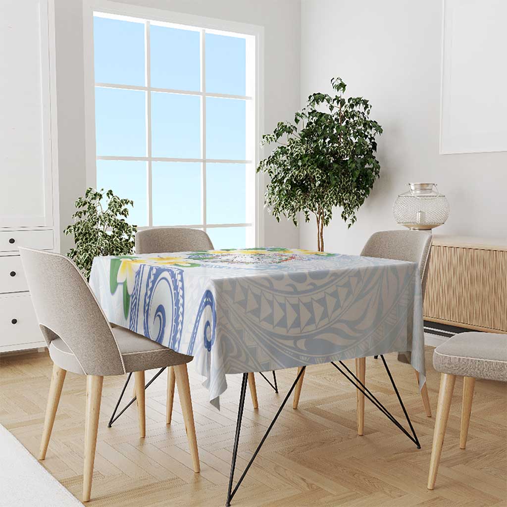 Northern Mariana Islands Chamorro Tablecloth Plumeria Curves Style White Version