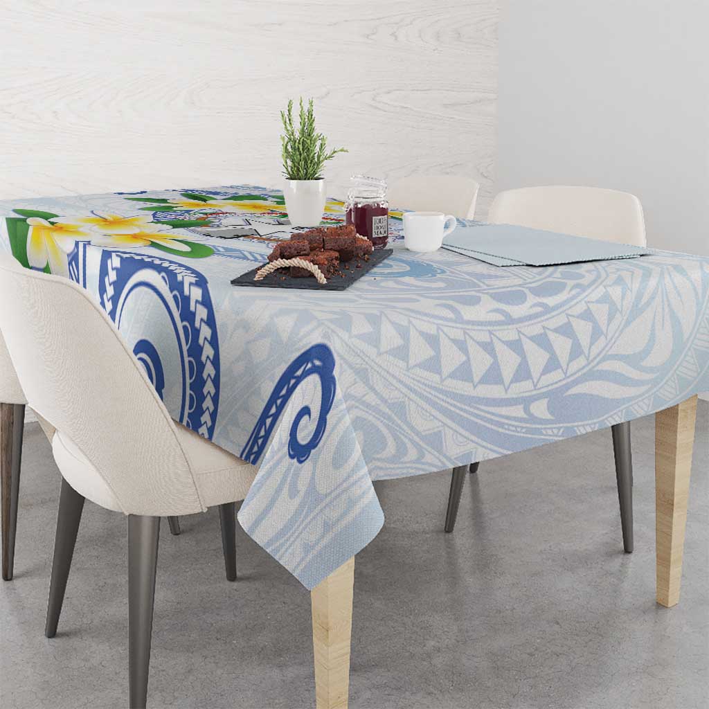 Northern Mariana Islands Chamorro Tablecloth Plumeria Curves Style White Version